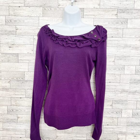 NEW YORK & COMPANY Purple Ruffle Trim Sweater, S - Picture 3 of 9